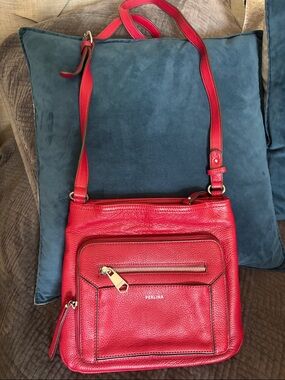 Perlina Vibrant Red Pebbled Leather Crossbody Bag